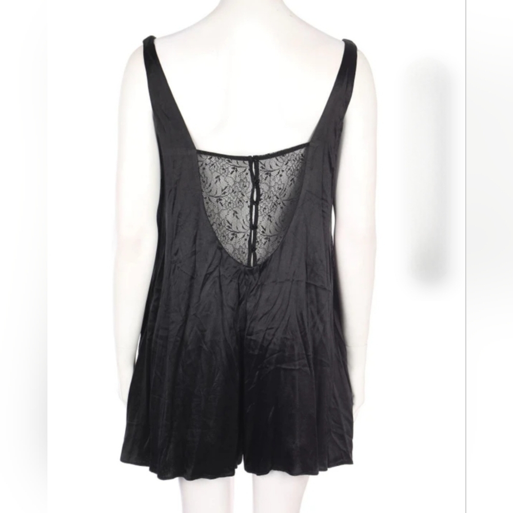 Zara TRF Trafaluc Sleeveless Silky Flowy Black Romper Lace Insert size Small